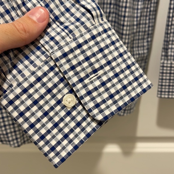 NWT Hugo Boss Dress Shirt Mark Sharp Fit 16.5 L x 34/35 Blue Check Gingham - Picture 4 of 11